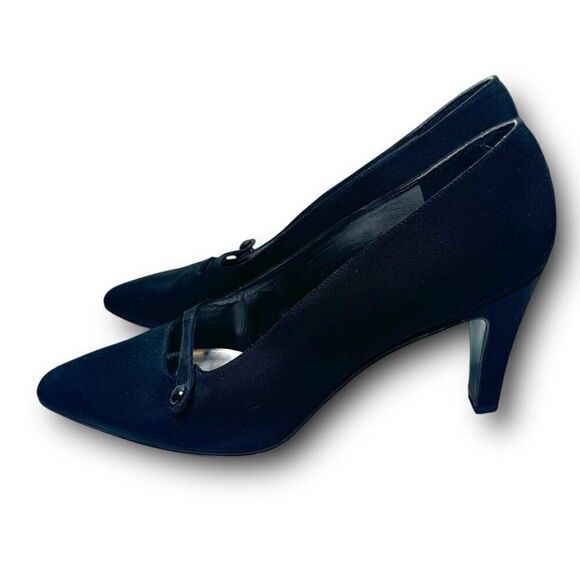Stuart Weitzman Vintage Black Satin Fabric Almond Toe Heels Women’s Size 10 B - Picture 2 of 9